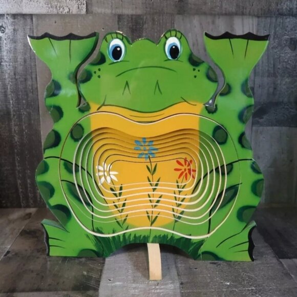 Frog Shape Wood Collapsible Standing Basket Trivet Kitsch Toad Cutesy - Picture 1 of 6